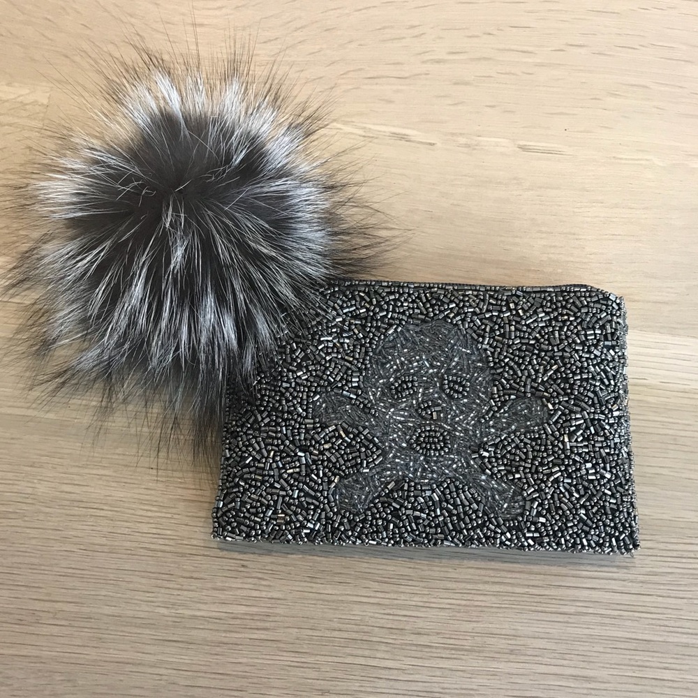 beaded mini bag with Fox pom pom